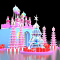 Castle Like Pink And Blue Art Installation With Transparent Christmas Trees Stars And Spheres