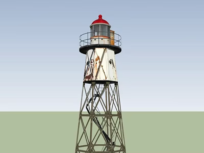 Tall Lighthouse With Red Top White Body And Metal Staircase Structure 3d model