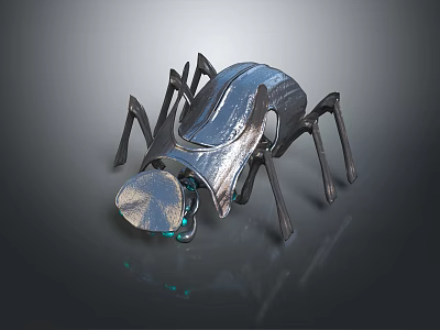 Detailed Mechanical Beetle Character With Metallic Legs Shiny Body And Green Accents 3d model