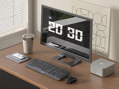 Modern Desktop Computer Setup With 3D Monitor Keyboard Mouse And Speaker 3d model