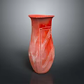 Artistic Sculptural Carving On Red Vase With Intricate White Lines
