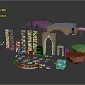 Various Sizes Brick Columns With Arched Structures And Stone Blocks