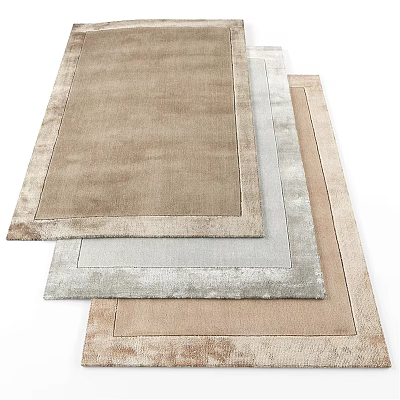Soft Textured Square Rugs in Beige Light Gray and Light Brown with Bordered Design 3d model