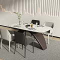 Modern Dining Table Set With White Tabletop Mixed Color Chairs Tableware And Plant Decor 3d model