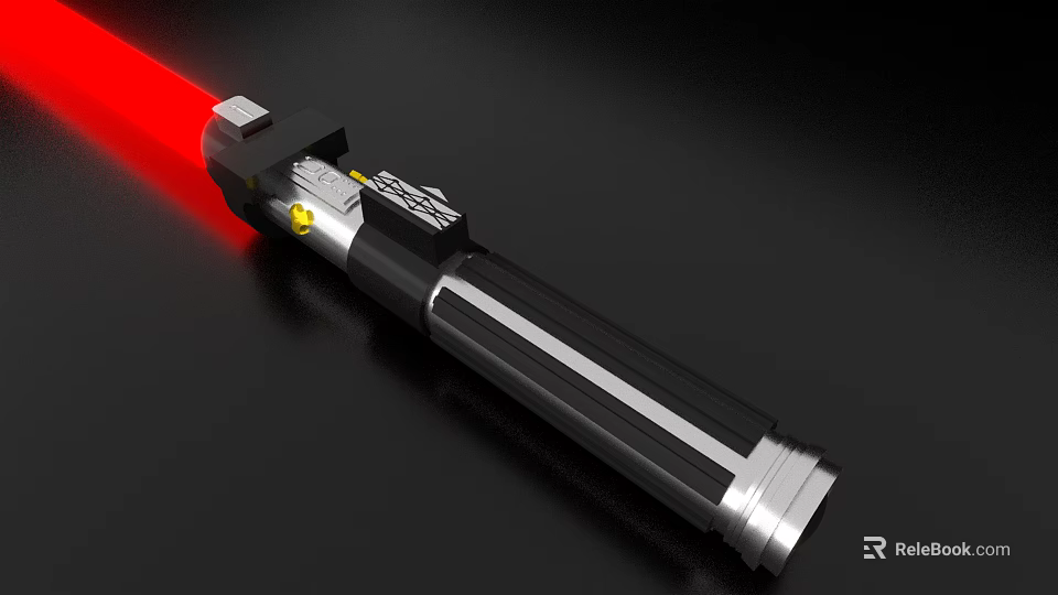 Red Laser Lightsaber With Black And Silver Hilt Design And Metallic Accents 3d model 