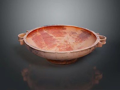 Terracotta Bowl Sculpture With Carved Red Brown Surface Patterns And Double Handles 3d model