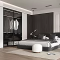 Modern Bedroom Interior Design With Bedside Table Armchair Glass Wardrobe And Decorative Plant