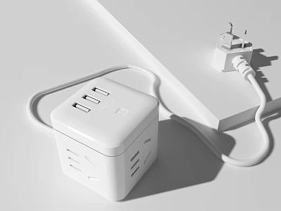 Modern White Cube Shaped Switch Panel With Multiple USB Ports And Power Sockets 3d model