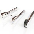 Three Long Industrial Conveyor Machinery with Metal Frame and Mechanical Components