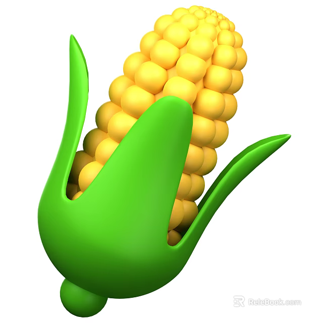 Fresh Sweet Corn Cob with Juicy Yellow Kernels and Green Husk 3d model 