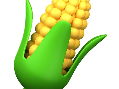 Fresh Sweet Corn Cob with Juicy Yellow Kernels and Green Husk 3d model