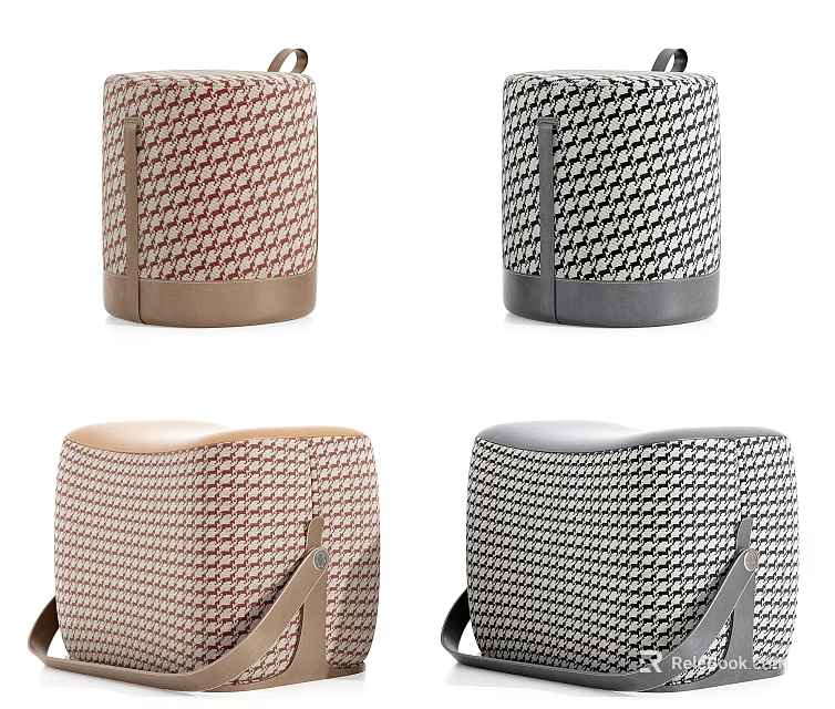 Patterned Ottoman Footstools With Portable Handles In Different Colors And Designs 3d model 