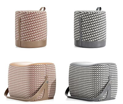 Patterned Ottoman Footstools With Portable Handles In Different Colors And Designs 3d model