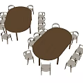 Modern Wooden Oval Dining Table Set With Armchairs And Light Seats 3d model