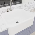 White Square Washbasin on Marble Countertop with Modern Faucet and Soap Dish