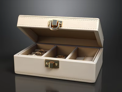Luxury Beige Leather Jewelry Box With Metal Lock And Separate Compartments For Your Delicate Jewels 3d model