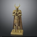 Mythical Warrior Statue With Horned Helmet Armor And Sword On Base