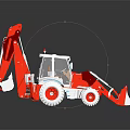 Red And White Toy Excavator Model With Front Loader Cab And Wheels 3d model