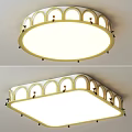 Modern Golden Frame Ceiling Lights With Round And Square Shapes Arched Edge Design White Lampshade