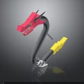 3D Dragon Model Featuring Pink Head Sharp Teeth Gray Body Yellow Lightning Tail White Claws