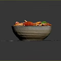 Delicious Penne Pasta with Fresh Tomatoes and Basil Leaves in Dark Bowl on Wooden Plate