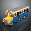 Vintage Yellow And Blue Toy Bus Model With Gray Roof And Open Doors