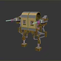 Sci Fi Mechanical Creature Walker With Golden Brown Armor Four Legs And Turret Structure Design 3d model