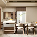 Modern Living Dining Room Interior Design With Wooden Cabinets Dining Table Chairs And Green Plant