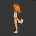 Anthropomorphic Fox Character With Orange Hair Green Eyes White Paw Print T-shirt And Orange Shorts