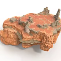 Orange Red Rock Formation Model With Irregular Surface And Layered Structure