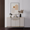 Modern Entryway Console Table And Side Cabinet With Abstract Painting Vase And Decorative Objects 3d model