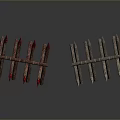 Red And Natural Colored Spiked Fence Barriers With Textured Wooden Like Structure