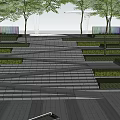 Stone Stairs in Landscape Design with Green Trees and Trimmed Hedges