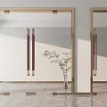 Modern Glass Doors with Golden Frames Dark Handles Marble Floor and Vase Plant