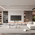 Modern Living Room Interior With White Sofa TV Wall Green Plants And Area Rug