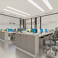 Open Modern Public Office Space With Workstations Computers Pendant Lights And Green Plants 3d model