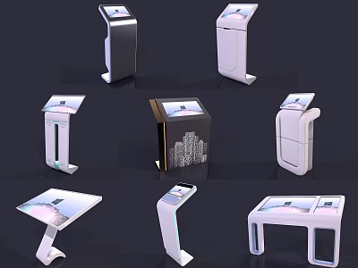 Public Facility Self Service Kiosks With Various Standing And Tabletop Interactive Designs 3d model