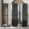 Modern Multi Panel Room Divider With Black Frame Transparent Panels And Circular Design 3d model