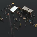 Ancient Open Air Market Scene With Crowded People Tents Stalls And Carriages