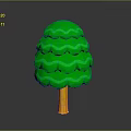 Cartoon Style Green Tree With Layered Canopy And Yellow Trunk On Dark Gradient Background
