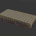 Long Rectangular Coffee Table With Brown And White Plaid Tablecloth And Wooden Legs