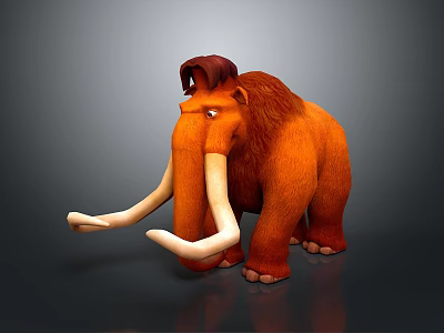 Cartoon Mammoth Character With Red Fur And Long Tusks In 3D Rendering 3d model