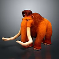 Cartoon Mammoth Character With Red Fur And Long Tusks In 3D Rendering