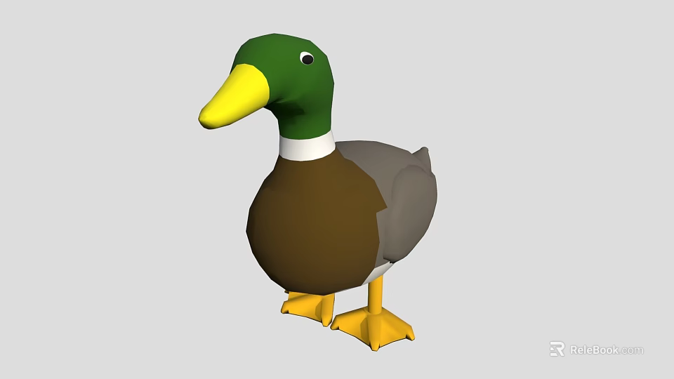 Cute Duck Stuffed Toy With Green Head Yellow Beak White Neck Ring And Yellow Feet 3d model 