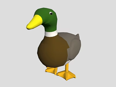 Cute Duck Stuffed Toy With Green Head Yellow Beak White Neck Ring And Yellow Feet 3d model