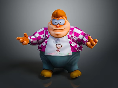 Cartoon Man in Pink White Plaid Shirt with Cooking Master Apron Orange Hair Open Arms Friendly Expression 3d model