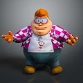 Cartoon Man in Pink White Plaid Shirt with Cooking Master Apron Orange Hair Open Arms Friendly Expression