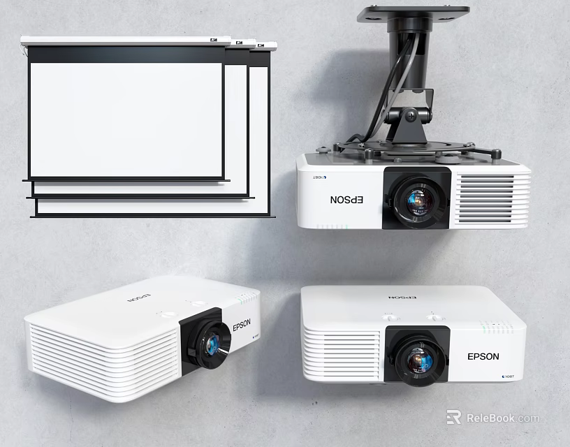 Projection Monitoring System Setup With Projectors Projection Screens And Surveillance Components 3d model 