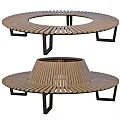 Modern Circular Outdoor Chair with Wooden Slats and Black Metal Frame for Garden Patio Seating