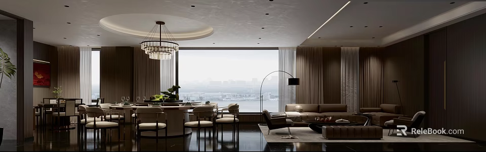 Luxury Private Room With Panoramic View And Elegant Decor 3d model 